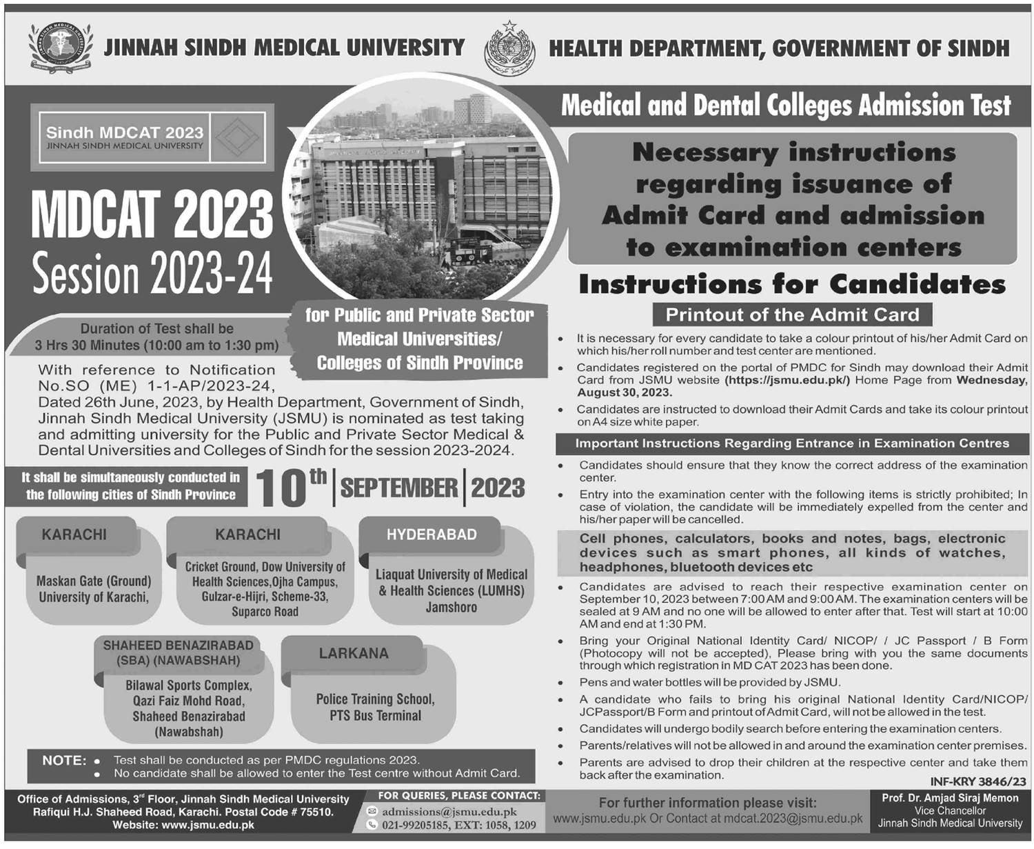 Jinnah Sindh Medical University Admission 2023 Apply Online