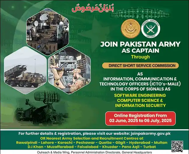 Join Pakistan Army as Captain 2025 ICTO Male through DSSC